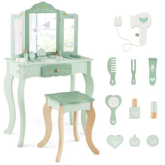 Kids Vanity Set with Tri-folding Mirror-Green at Set Shop and Smile