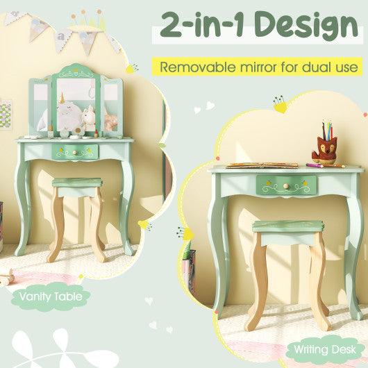 Kids Vanity Set with Tri-folding Mirror-Green at Set Shop and Smile
