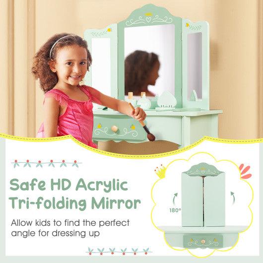 Kids Vanity Set with Tri-folding Mirror-Green at Set Shop and Smile