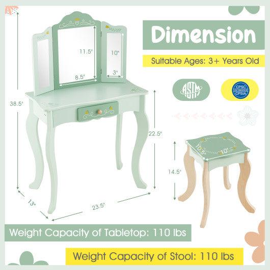 Kids Vanity Set with Tri-folding Mirror-Green at Set Shop and Smile