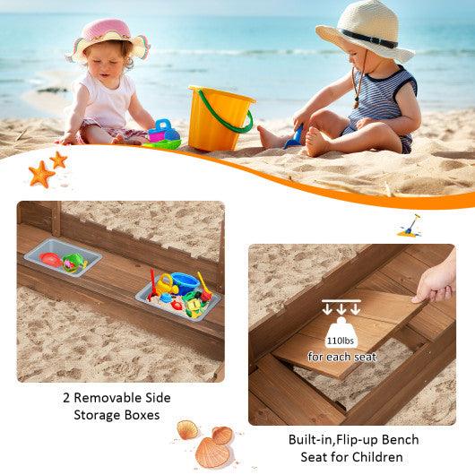 Kids Wooden Sandbox with Bottom Liner and Red Flags at Set Shop and Smile
