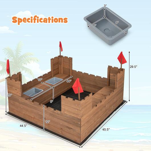 Kids Wooden Sandbox with Bottom Liner and Red Flags at Set Shop and Smile
