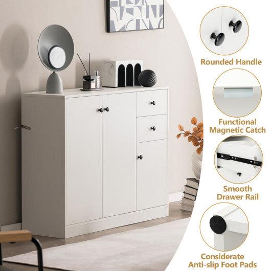 Modern Buffet Sideboard with 2 Pull-out Drawers and Adjustable Shelf for Kitchen-White at Set Shop and Smile