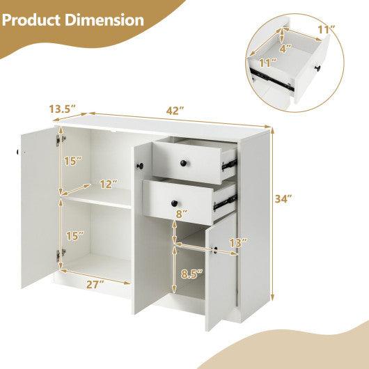 Modern Buffet Sideboard with 2 Pull-out Drawers and Adjustable Shelf for Kitchen-White at Set Shop and Smile