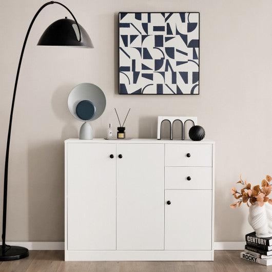 Modern Buffet Sideboard with 2 Pull-out Drawers and Adjustable Shelf for Kitchen-White at Set Shop and Smile