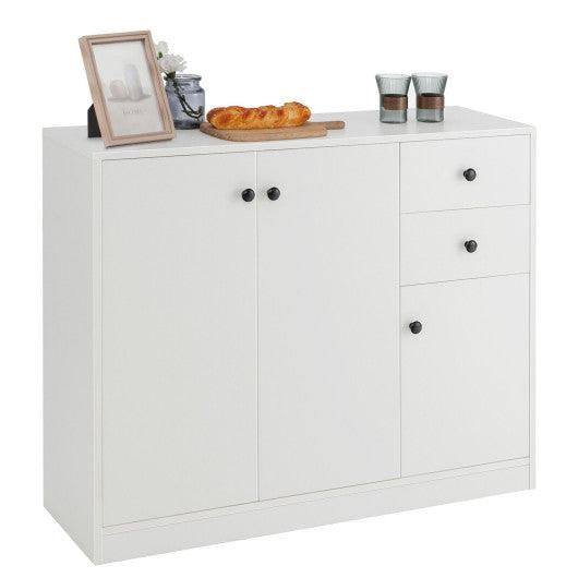 Modern Buffet Sideboard with 2 Pull-out Drawers and Adjustable Shelf for Kitchen-White at Set Shop and Smile