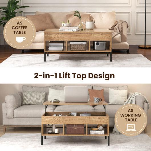 Living Room Central Table with Lifting Tabletop and Metal Legs-Natural at Set Shop and Smile