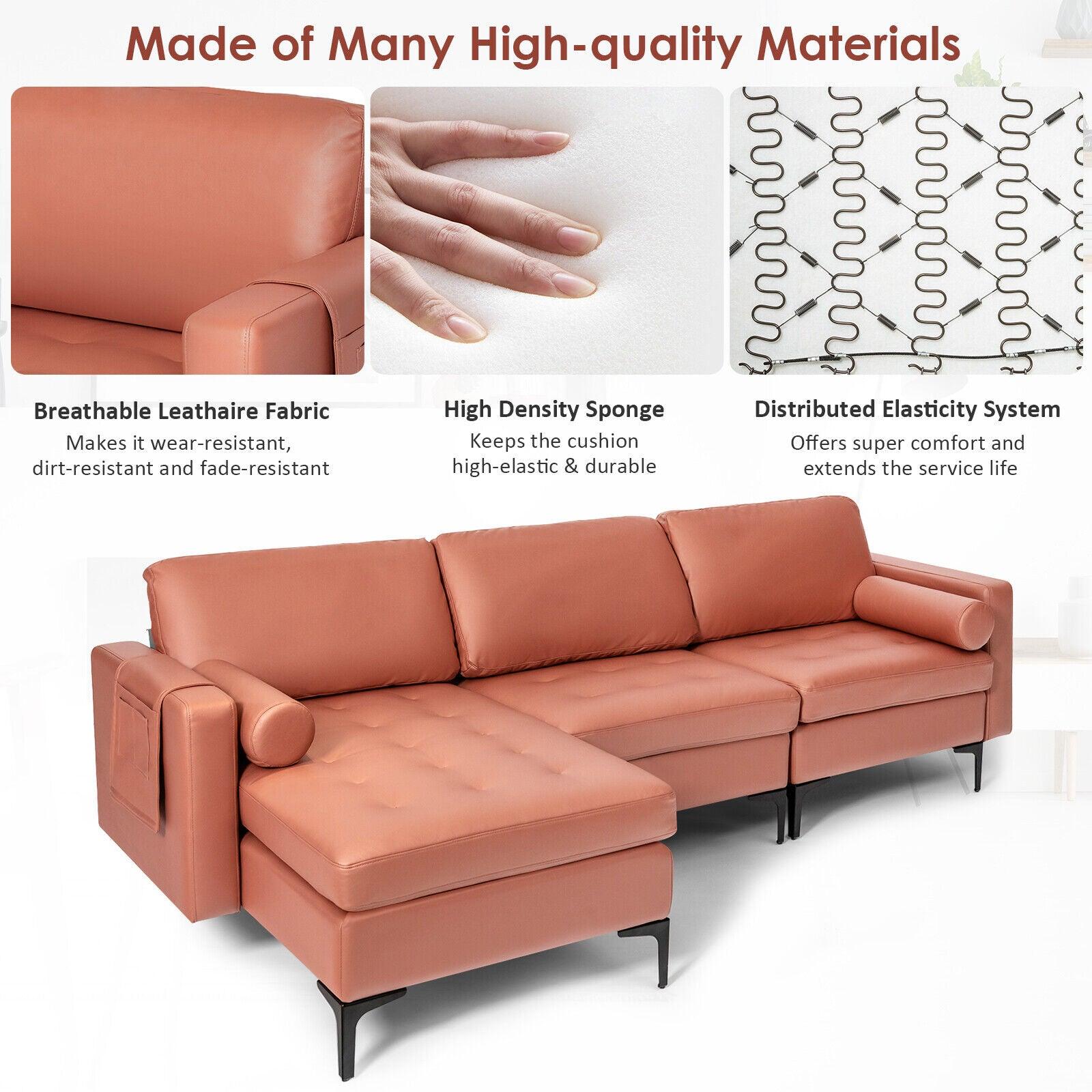 Modular L-shaped Sectional Sofa with Reversible Chaise and 2 USB Ports-Pink at Set Shop and Smile