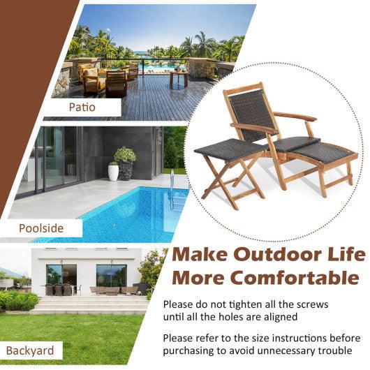 2 Pieces Patio Rattan Folding Lounge Chair with Acacia Wood Table at Set Shop and Smile
