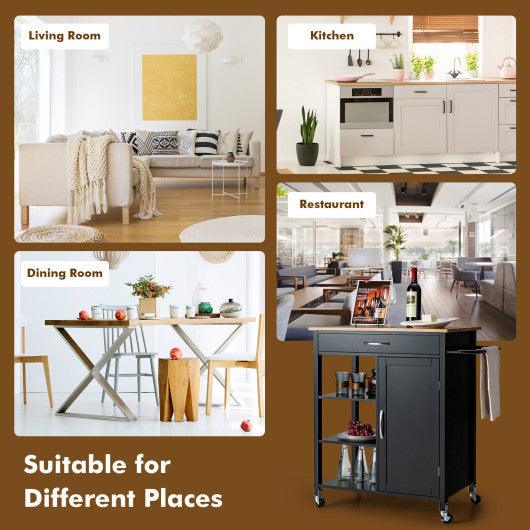 Mobile Kitchen Island Cart with Rubber Wood Top-Black at Set Shop and Smile