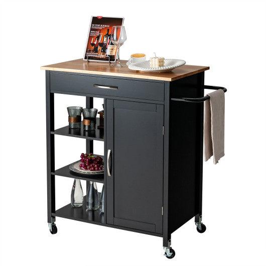 Mobile Kitchen Island Cart with Rubber Wood Top-Black at Set Shop and Smile
