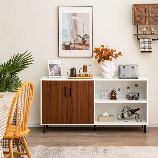 Modern Buffet Sideboard with 2 Doors and Open Compartments-Walnut at Set Shop and Smile