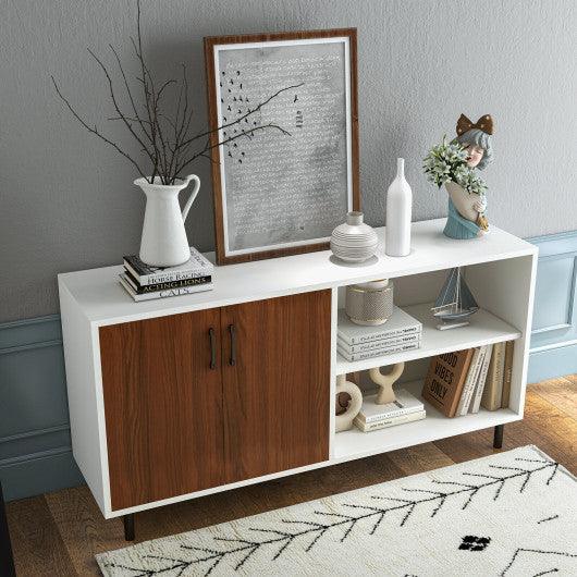 Modern Buffet Sideboard with 2 Doors and Open Compartments-Walnut at Set Shop and Smile
