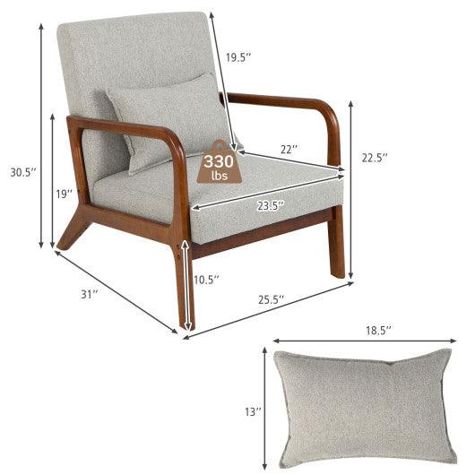 Modern Accent Chair with Rubber Wood Frame and Lumbar Pillow-Gray at Set Shop and Smile