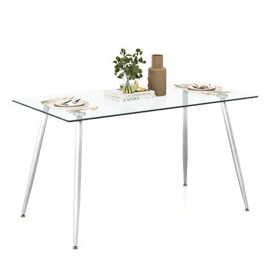 Modern Glass Rectangular Dining Table with Metal Legs-Silver at Set Shop and Smile