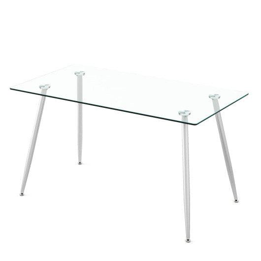 Modern Glass Rectangular Dining Table with Metal Legs-Silver at Set Shop and Smile