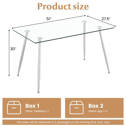 Modern Glass Rectangular Dining Table with Metal Legs-Silver at Set Shop and Smile