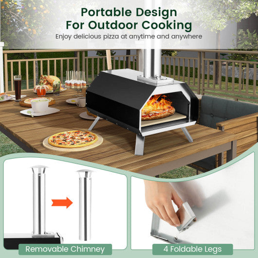 Outdoor Pizza Oven with Pizza Stone and Foldable Legs for Camping-Black - Set Shop and Smile