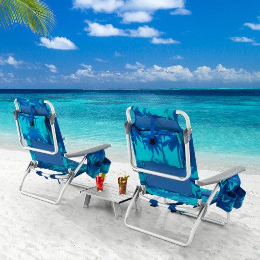 2 Packs 5-Position Outdoor Folding Backpack Beach Table Chair Reclining Chair Set-Navy at Set Shop and Smile