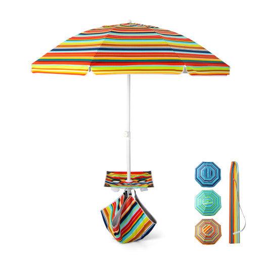 6.5 Feet Patio Beach Umbrella with Cup Holder Table and Sandbag-Orange at Set Shop and Smile