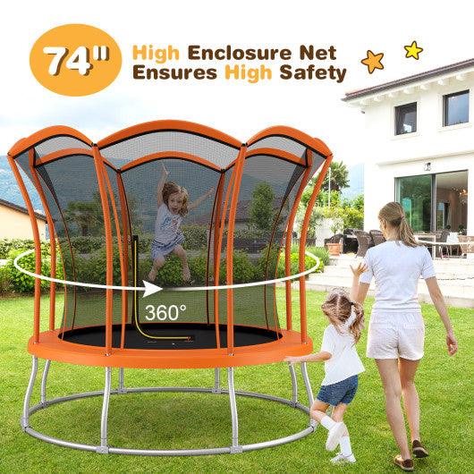 8 Feet Outdoor Unique Flower Shape Trampoline with Enclosure Net-Orange at Set Shop and Smile