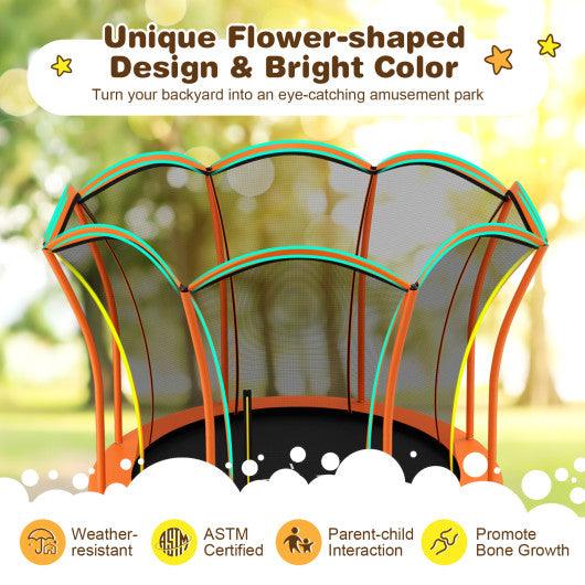 8 Feet Outdoor Unique Flower Shape Trampoline with Enclosure Net-Orange at Set Shop and Smile