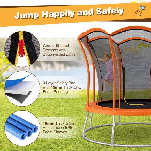 8 Feet Outdoor Unique Flower Shape Trampoline with Enclosure Net-Orange at Set Shop and Smile