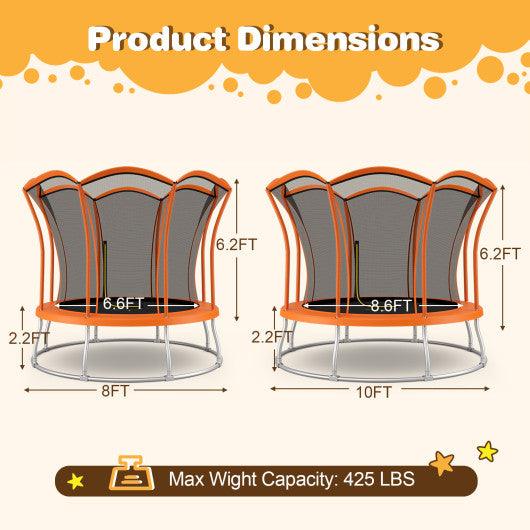 8 Feet Outdoor Unique Flower Shape Trampoline with Enclosure Net-Orange at Set Shop and Smile