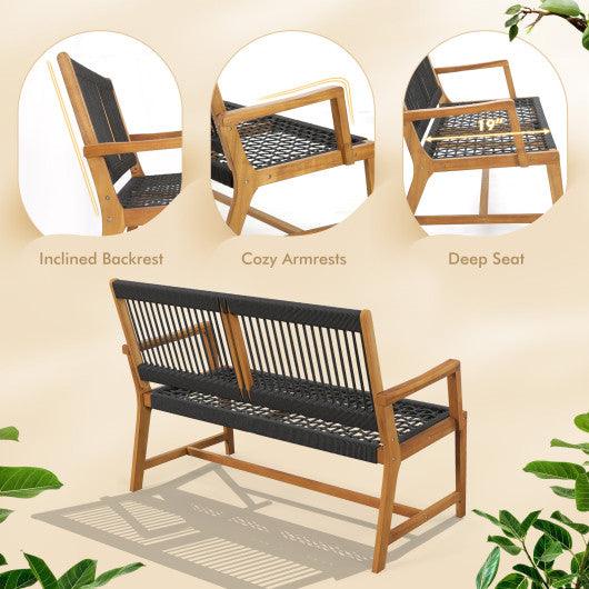 Outdoor Acacia Wood Bench with Backrest and Armrests at Set Shop and Smile