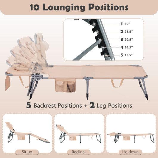 Folding Beach Lounge Chair with Pillow for Outdoor-Beige at Set Shop and Smile