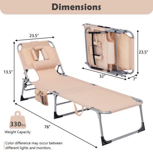 Folding Beach Lounge Chair with Pillow for Outdoor-Beige at Set Shop and Smile