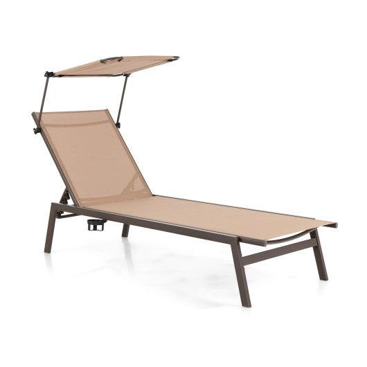 Outdoor Chaise Lounge Chair with Sunshade and 6 Adjustable Position-Brown at Set Shop and Smile