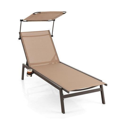 Outdoor Chaise Lounge Chair with Sunshade and 6 Adjustable Position-Brown at Set Shop and Smile
