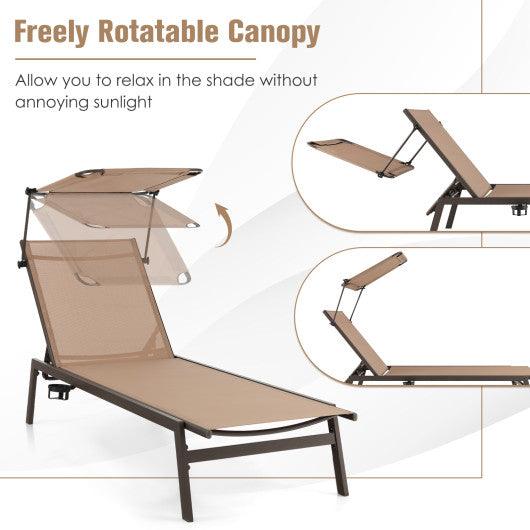 Outdoor Chaise Lounge Chair with Sunshade and 6 Adjustable Position-Brown at Set Shop and Smile
