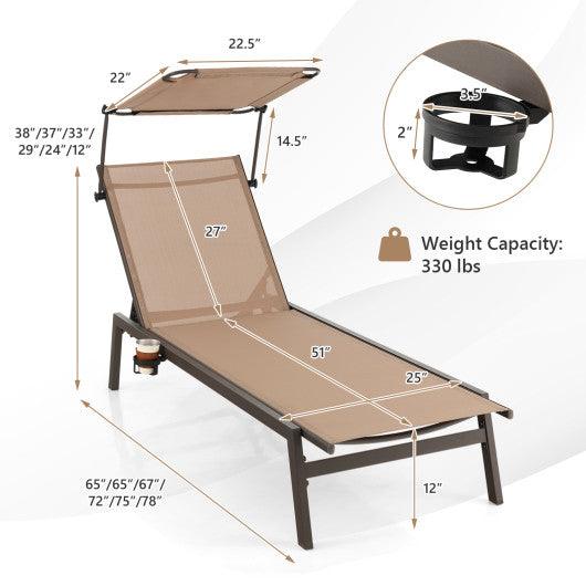 Outdoor Chaise Lounge Chair with Sunshade and 6 Adjustable Position-Brown at Set Shop and Smile
