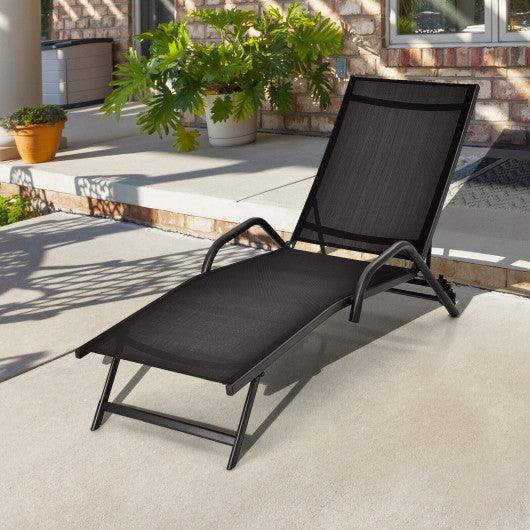 2 Pieces Outdoor Chaise Lounge with 5-Position Adjustable Backrest-Black at Set Shop and Smile