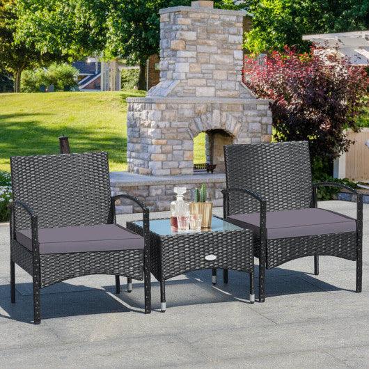 3 Pieces Patio Wicker Rattan Furniture Set with Cushion for Lawn Backyard-Gray at Set Shop and Smile