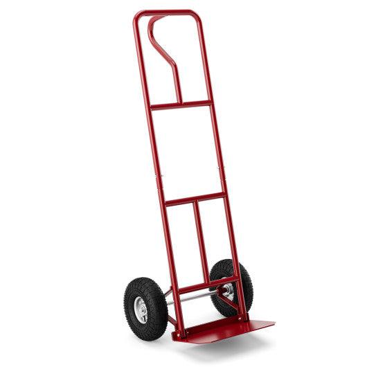 P-Handle Hand Truck with Foldable Load Plate for Warehouse Garage-Red at Set Shop and Smile