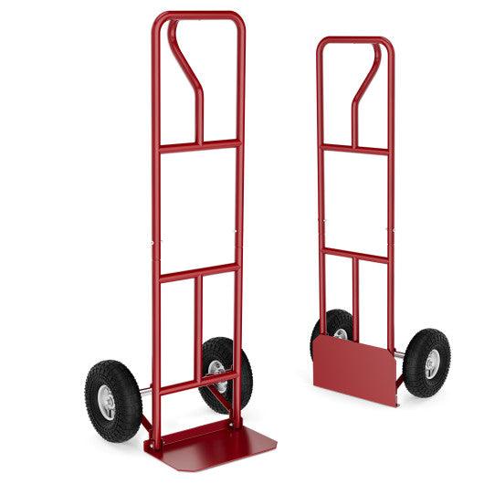 P-Handle Hand Truck with Foldable Load Plate for Warehouse Garage-Red at Set Shop and Smile