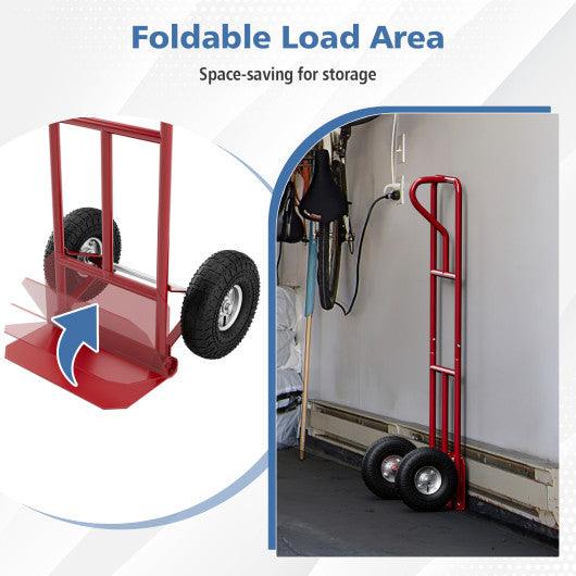 P-Handle Hand Truck with Foldable Load Plate for Warehouse Garage-Red at Set Shop and Smile