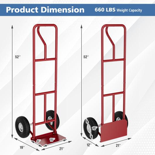 P-Handle Hand Truck with Foldable Load Plate for Warehouse Garage-Red at Set Shop and Smile
