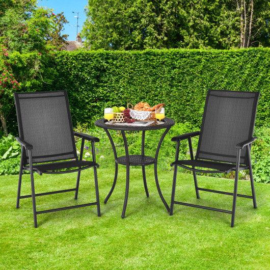 Set of 2 Outdoor Patio Folding Chair with Ergonomic Armrests-Black at Set Shop and Smile