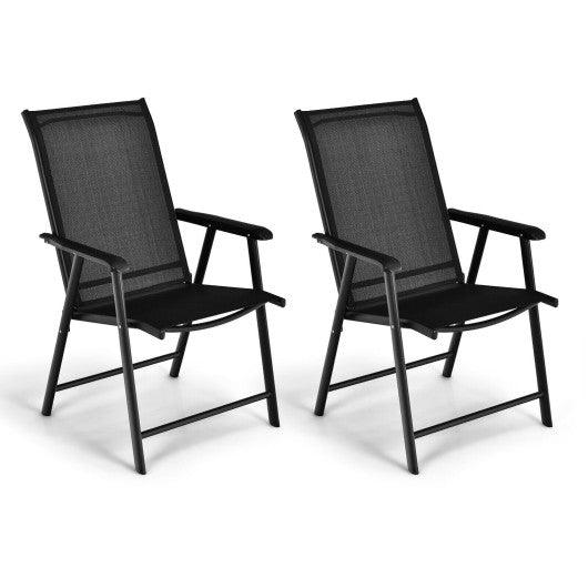Set of 2 Outdoor Patio Folding Chair with Ergonomic Armrests-Black at Set Shop and Smile