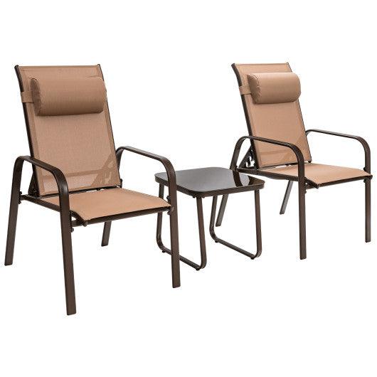 3 Pieces Patio Bistro Furniture Set with Adjustable Backrest-Brown at Set Shop and Smile
