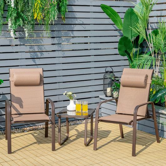 3 Pieces Patio Bistro Furniture Set with Adjustable Backrest-Brown at Set Shop and Smile