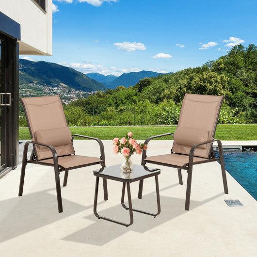 3 Pieces Patio Bistro Furniture Set with Adjustable Backrest-Brown at Set Shop and Smile