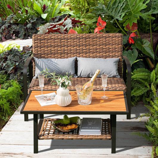 2 Pieces Patio Rattan Coffee Table Set with Shelf at Set Shop and Smile