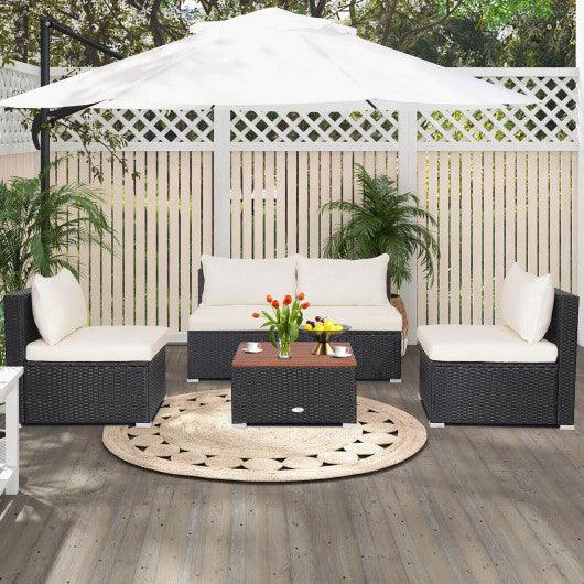 5 Piece Outdoor Furniture Set with Solid Tabletop and Soft Cushions at Set Shop and Smile