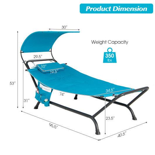 Patio Hanging Chaise Lounge Chair with Canopy Cushion Pillow and Storage Bag-Navy at Set Shop and Smile