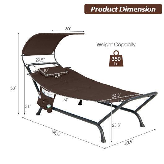 Patio Hanging Chaise Lounge Chair with Canopy Cushion Pillow and Storage Bag-Brown at Set Shop and Smile